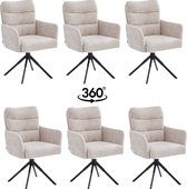 Bol.com Colenis® - Exquisa Eetkamerstoel - Set Van 6 - Beige - Chenille Stof - Design - Draaibaar - 360° - Met Return Memory Fun... aanbieding