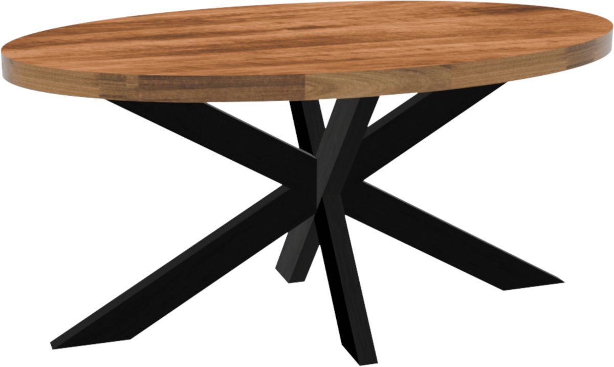 Eettafel ovaal mangohout 160cm James lichtbruin ovale industriële tafel duurzaam mango eetkamertafel