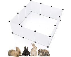 Konijnenren - Konijnenhok - Modulaire Kooi voor Knaagdier, Cavia, Dwerg Konijn - 110 x 110 x 47 cm - Wit