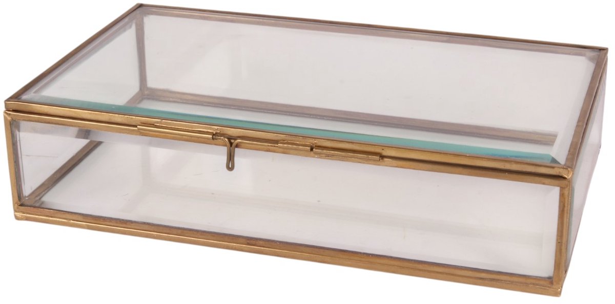 Baroque - Opberger - Sieradendoos 22.5x14x5.5 cm - Goud - Glas - 5.5x22.5x14 - Brass