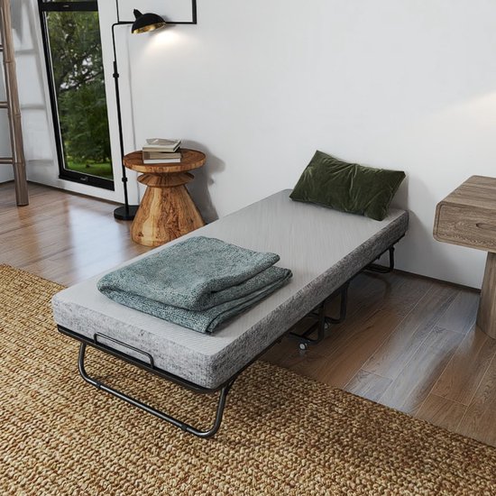 Logeerbed opvouwbaar met 13 cm dikke traagschuimmatras opvouwbaar bed reisbed opvouwbaar met stalen frame en 4 vergrendelbare wielen zwart opklapbed metalen bed tot 200 kg - 200x90cm van Merkloos — afbeelding 4