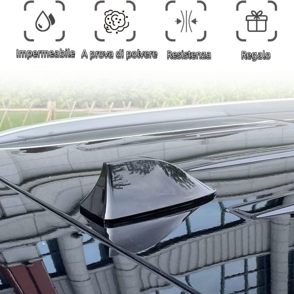 Heart Horse Haaienvin-Antenne Voor Auto,Universele Videoantennes Auto Antenne met AM/FM -radiosignaal met waterdichte zelfklevende basis voor auto SUV-vrachtwagen (zwart
