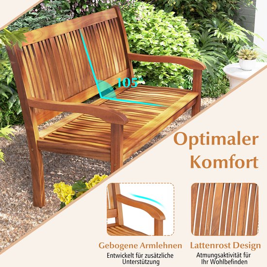 COSTWAY Houten tuinbank, weerbestendig, zitbank voor 2-3 zits, van acaciahout, tot 320 kg belastbaar, parkeerbank voor terras, balkon, tuin, 126 x 63 x 91 cm