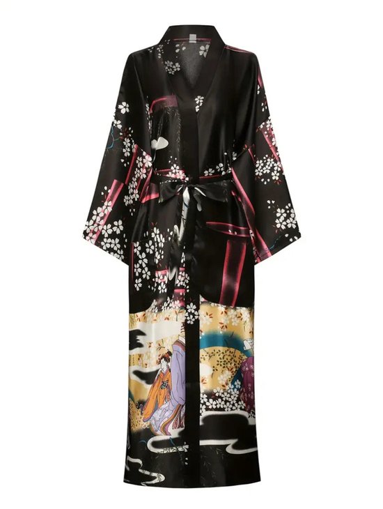 Bovista Badjas Dames - Kimono - Kamerjas - Ochtendjas - Pyama - Zwart - XXL