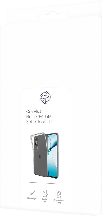Verpakking van het Cazy hoesje voor de OnePlus Nord CE4 Lite. Het hoesje is lichtgewicht, past perfect en is transparant.