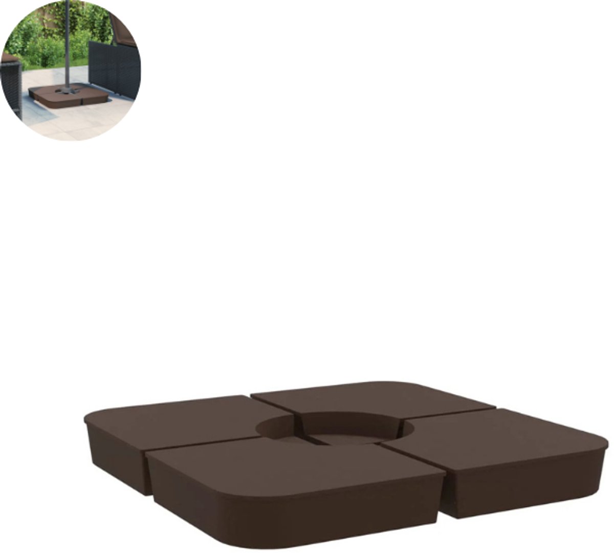 Parasoltegels – Vulbare Parasoltegels - Voor kruisvoet – 50x50cm - Inhoud 25L – 4 stuks voor zweefparasol - Bruin