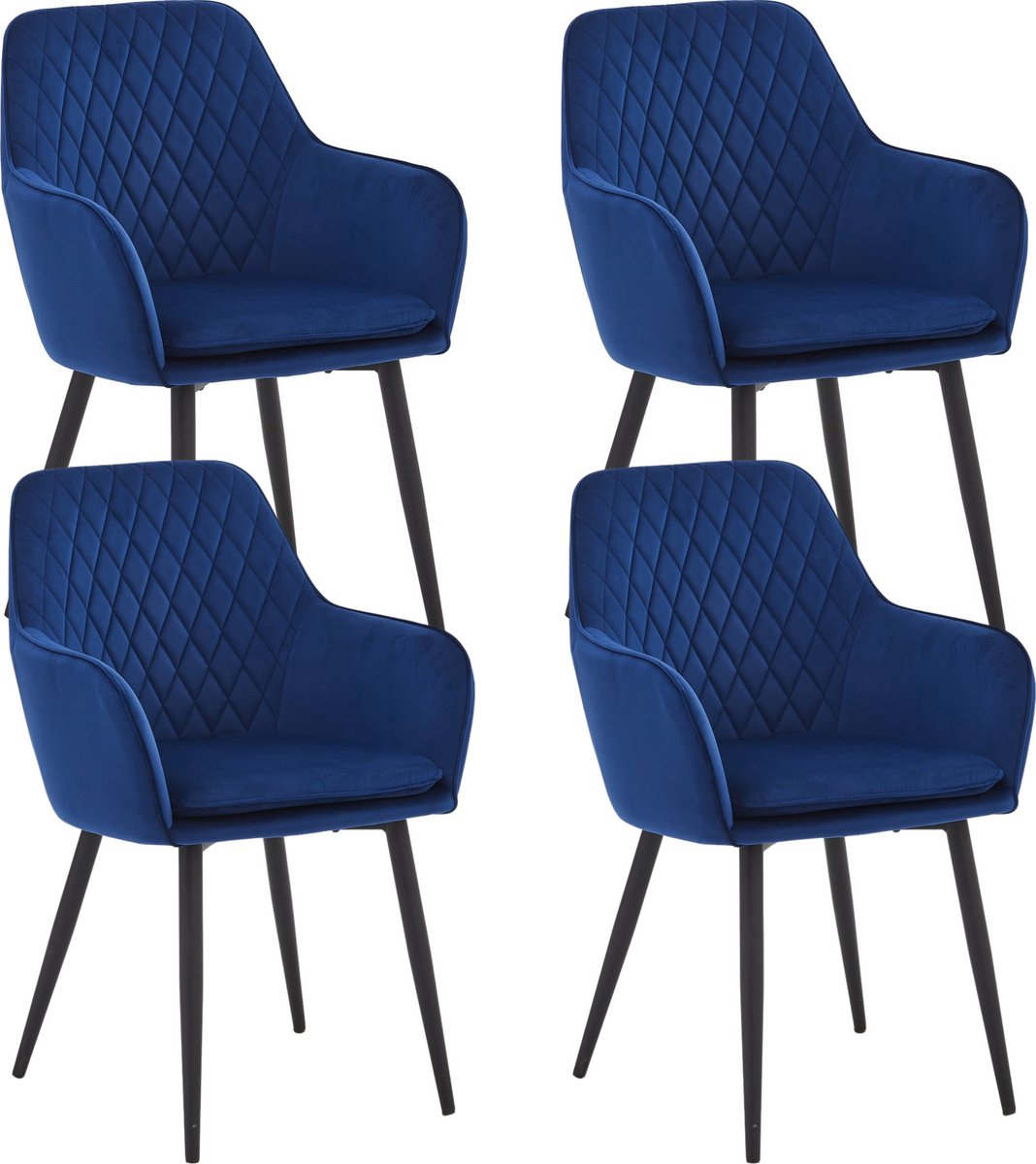 Colenis® - Laura Eetkamerstoel - Set Van 4 - Blauw - Velvet - Design - Industrieel - Met armleuning