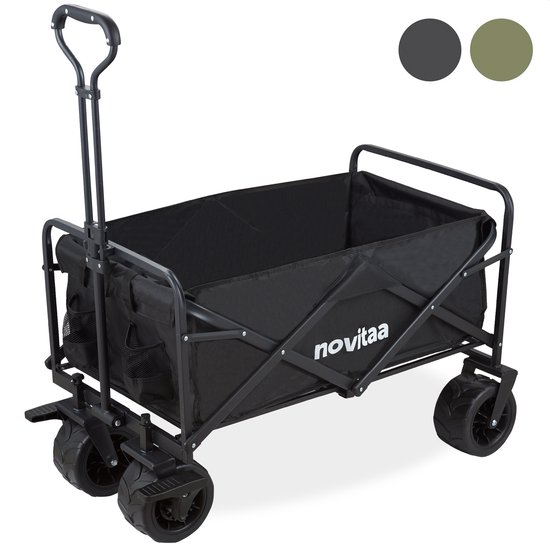 Novitaa Bolderkar Opvouwbaar - Sterk Frame - Dikkere Wielen met Rem - 150KG Draagkracht - 100L Inhoud - Wasbaar Polyester - Zwart