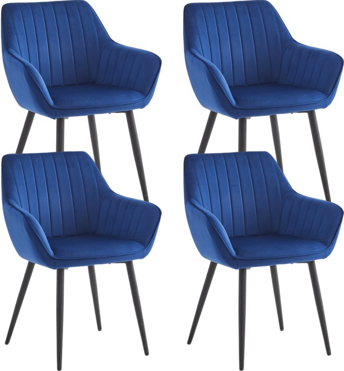 Colenis Luna Eetkamerstoel - Set Van 4 - Blauw - Velvet - Met armleuning