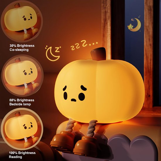 Kinder nachtlampje - veilig voor kinderen - USB oplaadbaar - Schattig pompoen nachtlampje - RGB kleuren - met 3 helderheidsniveaus - Babykamer verlichting van Merkloos — afbeelding 3