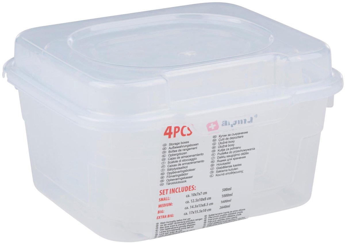 Alpina Plastic Opbergdozen Set - 4 stuks, Transparant