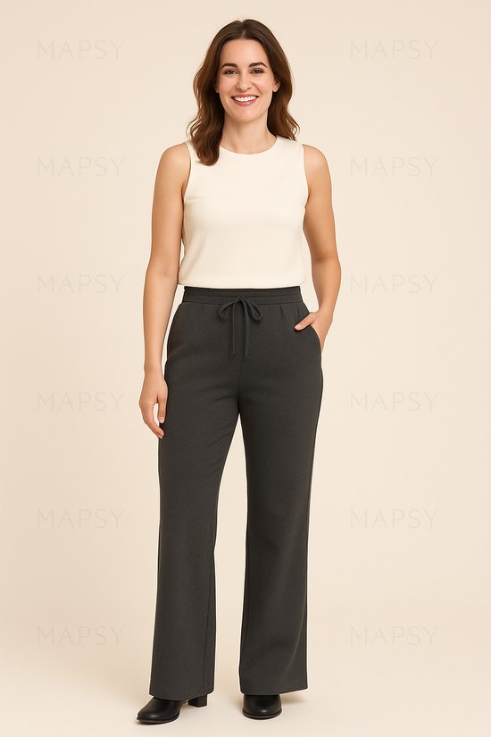 ANN GISSY Travelstof Broek Antraciet – Damesbroek met Aantrekkoord & Zakken – Type 1501 – XS t/m XXL