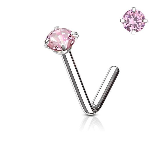 Piercing de nez Argent 925 avec rond coloré Rose 3 pièces (1.5mm)