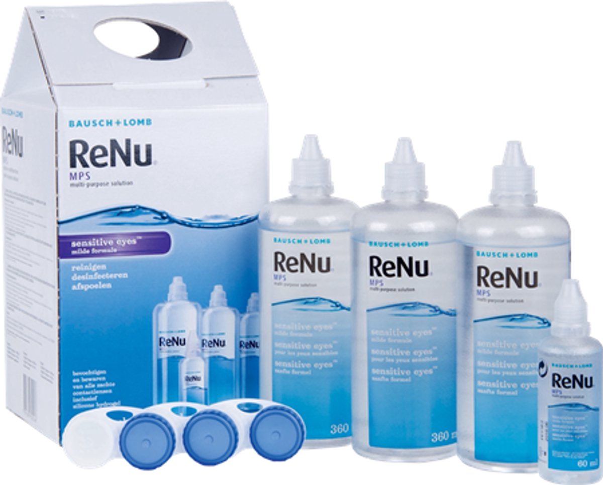 Goedkoopste ReNu MPS sensitive eyes Multipack - 3 x 360 ml 60 ml 4 lenshouders - Lenzenvloeistof