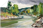 Rustige rivierlandschap - Rivier tuinprint - Tuinversiering landschap - Abstracte kunst - Schutting decoratie - Tuinschilderij - tuinposter 150x100 cm