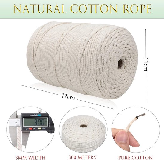 Bobbiny Macramé Yarn 3mm 3ply 100m in Different Colors | Cotton Yarn Braided Cord Bobbiny Yarn Textile Yarn Wool Macramé Cord Cords