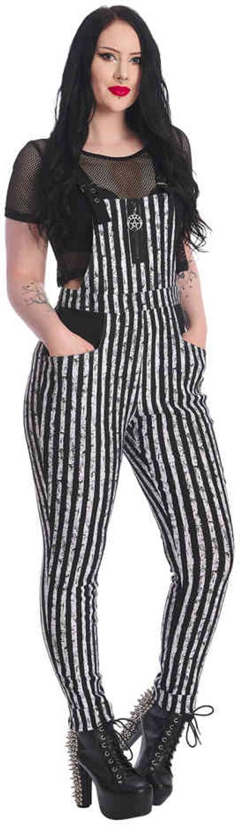 Banned - Spooky Nightwalks Jumpsuit - XS - Zwart/Wit