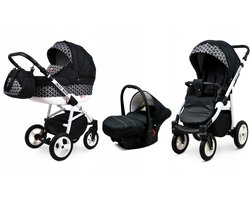 BabyLux® Kinderwagen 3in1 – ALUWAY - OPTICAL BLACK - Opklapbare Wandelwagen incl. Reiswieg, Multifunctionele Buggy Sportstoel, Autostoel - Combi-kinderwagen met Luiertas, Regenhoes, Klamboe, Bekerhouder, etc.