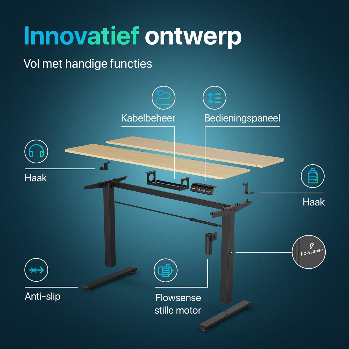 Flowsense Flowsense Zit Sta Bureau 160x60 - afbeelding 4