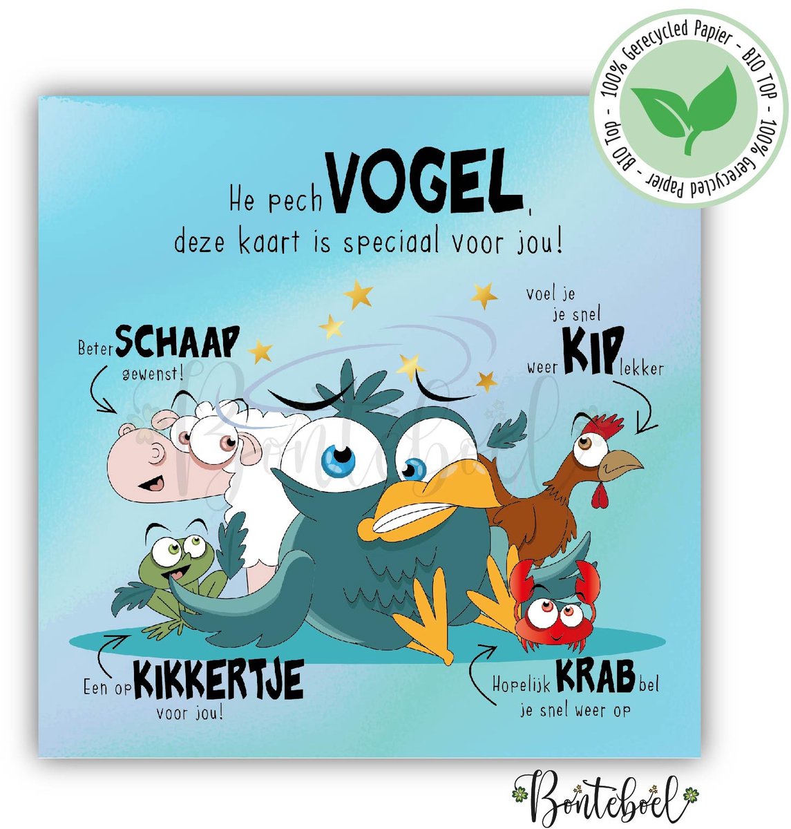 Wenskaarten - set van 10 unieke, originele en grappige wenskaarten (kaartenset met thema beterschap, opvrolijken) - beterschapskaartjes met tekst en illustratie - vierkante beterschap en opvrolijken 13x13 cm inclusief enveloppen (Set D 10 st.)