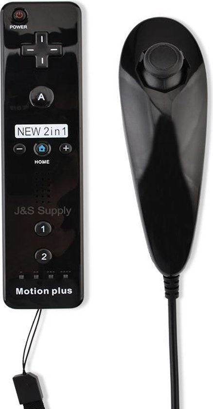 J&S Supply Motion Plus Controller + Nunchuk Controller - Geschikt Voor Nintendo Wii + Wii U - Zwart