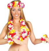 Guirca Hawaii krans/slinger set - Tropische/zomerse kleuren mix - Hoofd/polsen/hals slingers - Party verkleed accessoires