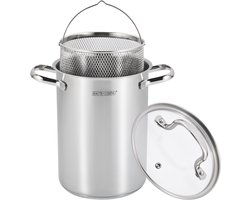 Haute Cuisine Pastapan / Pastakoker – Ø 16 cm x 28 cm – 5,6 Liter – RVS – Met Inzetmand & Glazen Deksel – Geschikt voor alle vuren (incl. inductie)