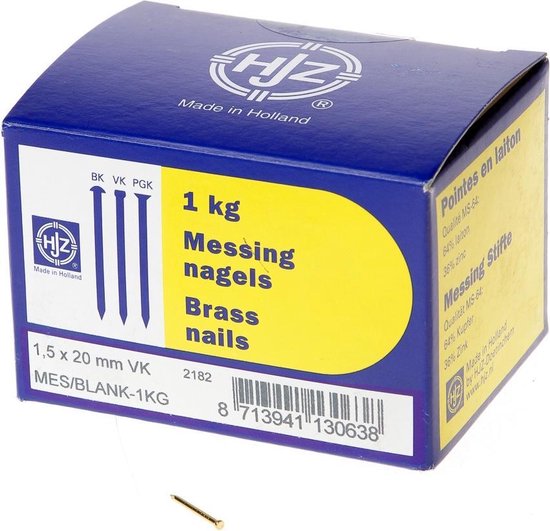 Hjz Messing nagels verloren kop 1.5 x 20mm 1kg