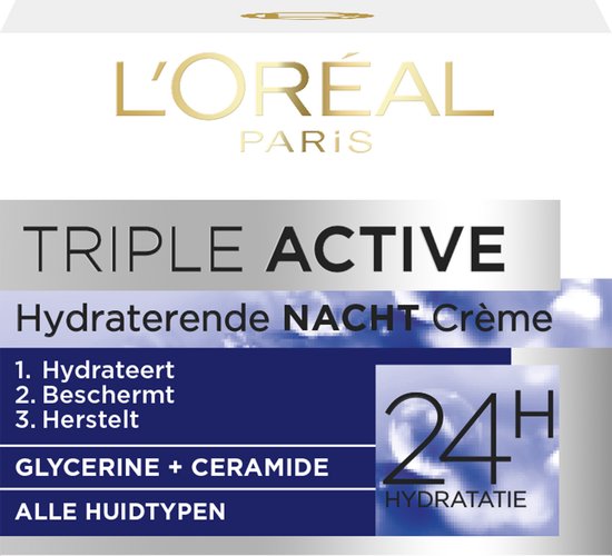L’Oréal Paris Triple Active Nachtcrème - 50 ml - Hydraterend - Voedend
