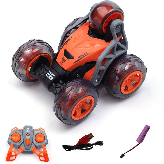 RC Stuntauto met 360° Rotatie – Dubbelzijdig Rijden, Flip Stunts & Afstandsbediening – Binnen & Buiten Speelgoedauto – Oplaadbaar