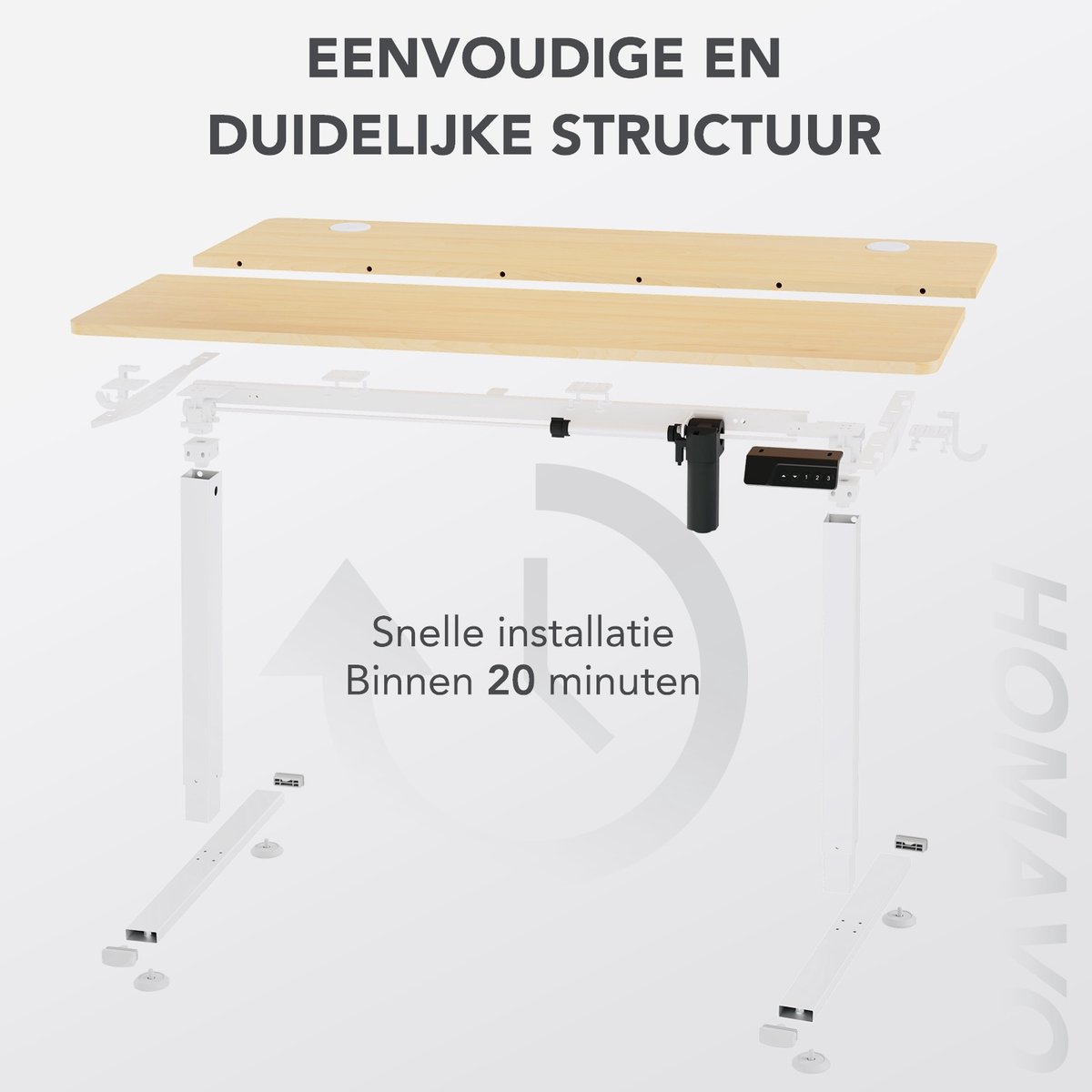 Zit-sta bureau 110 x 60 cm, Elektrisch in hoogte verstelbaar bureau, met geheugenfunctie en anti-botsingstechnologie, Stevig en Duurzaam, Stille Motor, Hoogte 70-117cm
