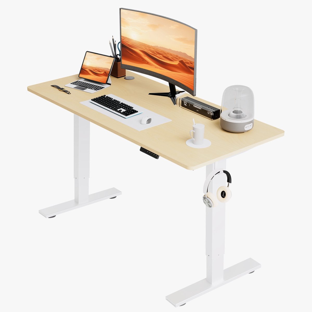 Zit-sta bureau 110 x 60 cm, Elektrisch in hoogte verstelbaar bureau, met geheugenfunctie en anti-botsingstechnologie, Stevig en Duurzaam, Stille Motor, Hoogte 70-117cm