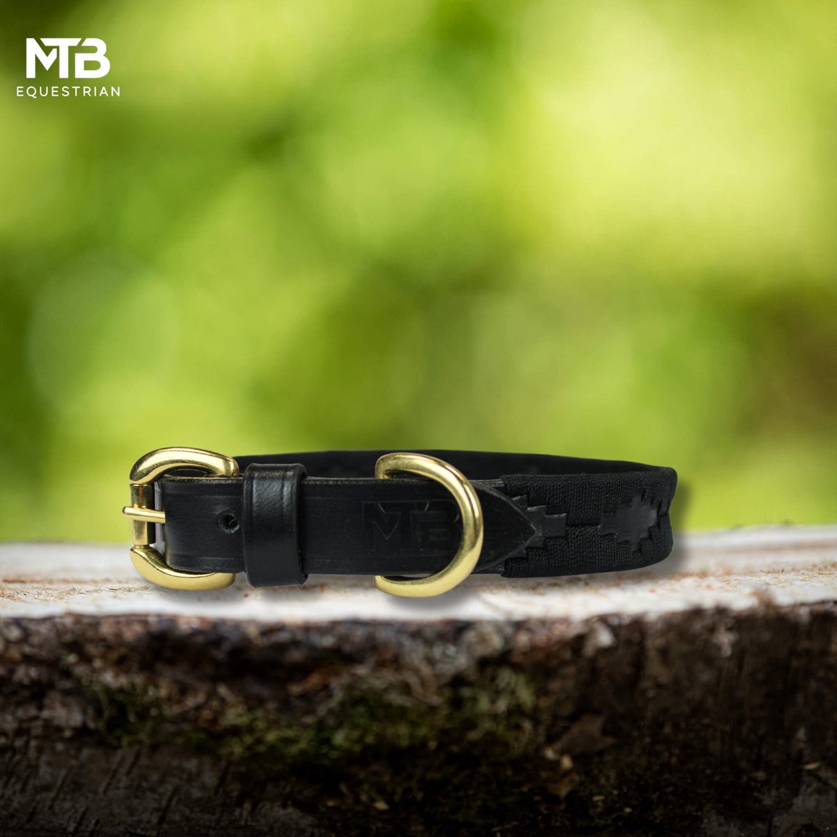 Leren Hondenhalsband – Zwart Polo Design – Maat XL – Handgemaakt & Comfortabel – MTB Equestrian