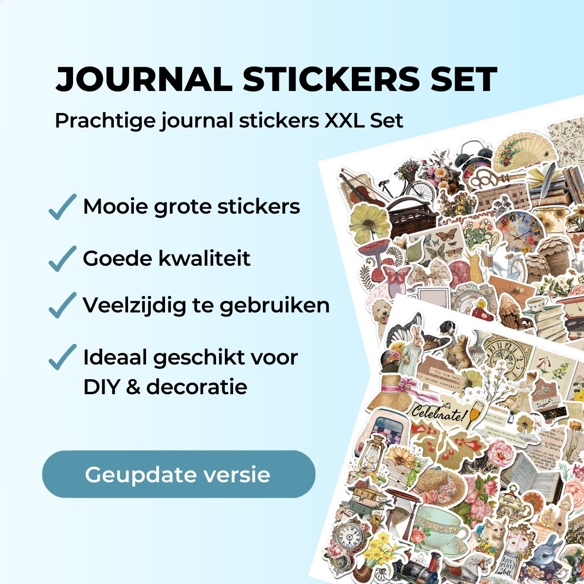 RENALUX Journal Stickers - Journaling Producten - Stickers Volwassenen - Stickers Bullet Journal - Stickerboek - Stickervellen - Journal Spullen - Journal Stickerboekje - Retro Stickers - 202 Stickers — afbeelding 2