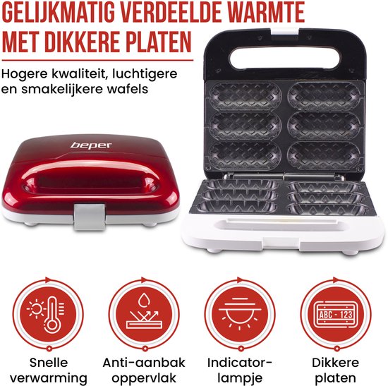 Beper Wafelijzer - Wafelmaker - Wafelmachine - Wafel IJzer - Rood van Beper — afbeelding 4