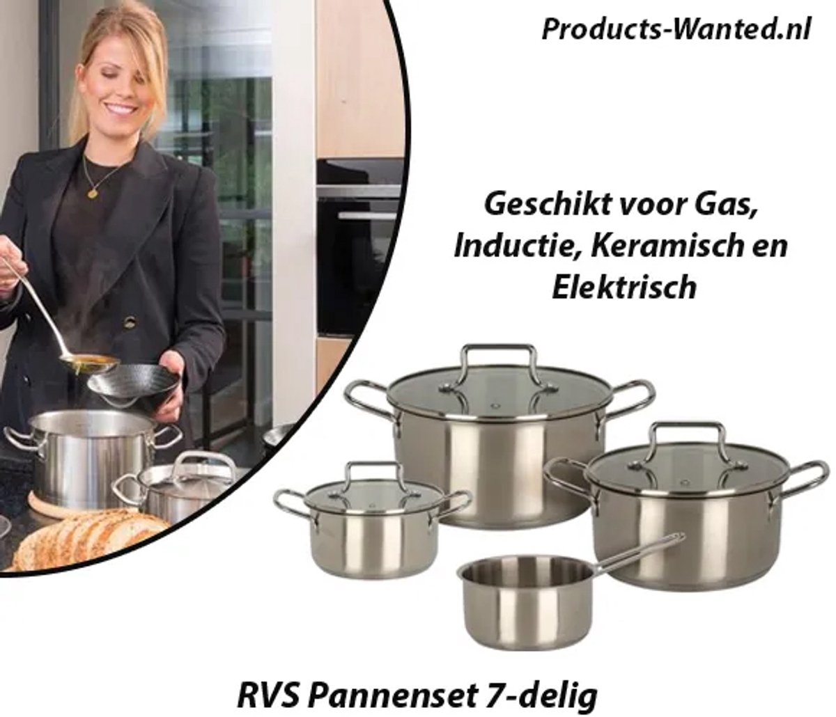 RVS Pannenset 7-delig Geschikt voor Gas, Inductie, Keramisch en Elektrisch