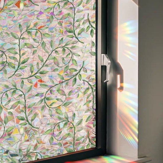 Milieuvriendelijke PVC Glasfolie - Kleurrijk Bladpatroon - Zelfklevend - Privacy en UV Bescherming - 40x100 cm