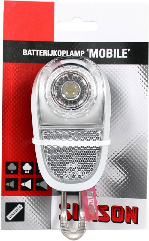 Simson White Koplamp - Fietslamp - Batterij - LED - Zilver