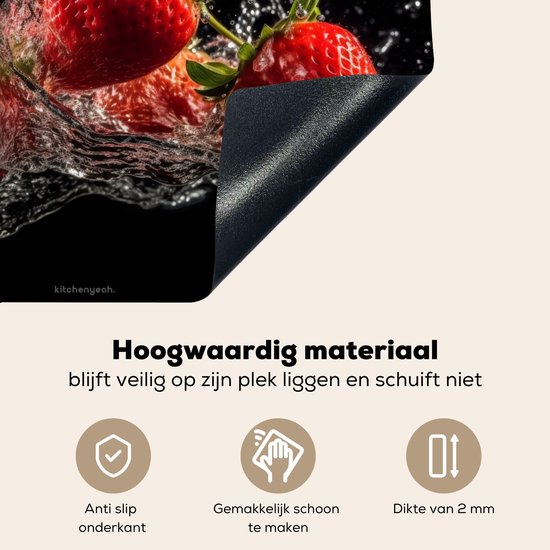 KitchenYeah® Protection plaque induction 70x55 cm - Fraise - Eau - Fruit - Rouge - Protege plaque de cuisson - Couvre plaque induction - Protecteur d'induction - Cuisine