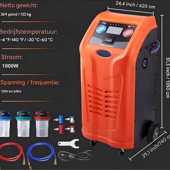 Koelmiddelterugwinningsmachine - Vacuümpomp- Compressor- 1000W - 220-240V - 0.7lbs/min - Koelmiddelpompstation Terugwinningsunit — afbeelding 5