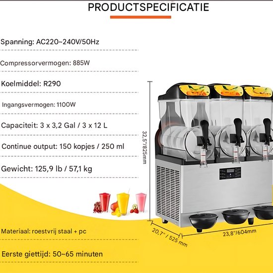 Slushy Machine - slush puppy maker- Ijsmachine- 1100W - RVS Smoothiemaker - Frozen Drink Maker 36L van Orange Donkey — afbeelding 5