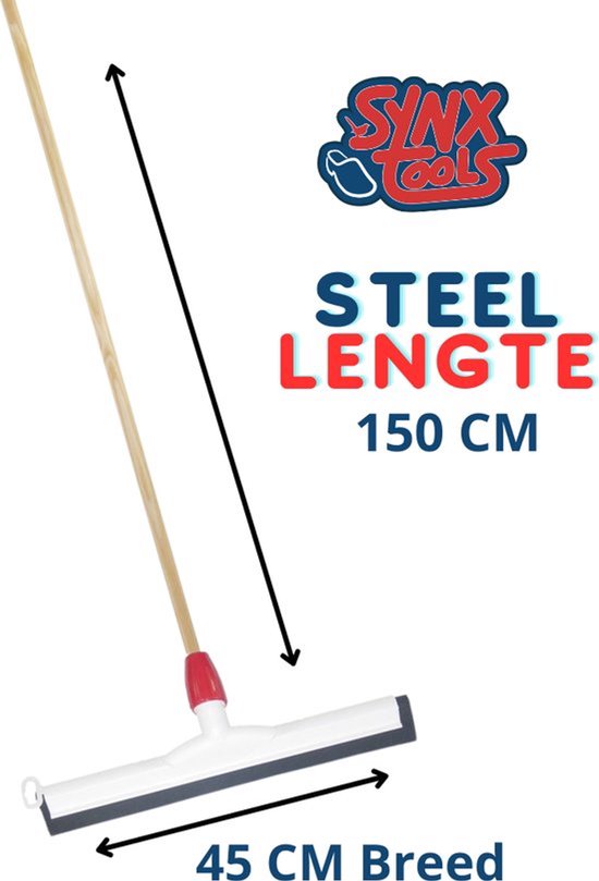 Synx Tools Paardenhaar 40cm + Vloertrekker Kunststof 45cm met Steel 150cm - Zaalveger - Vloerreiniger - Natuurrubber - Zachte binnenbezem met steel 160cm van Synx Tools — afbeelding 2