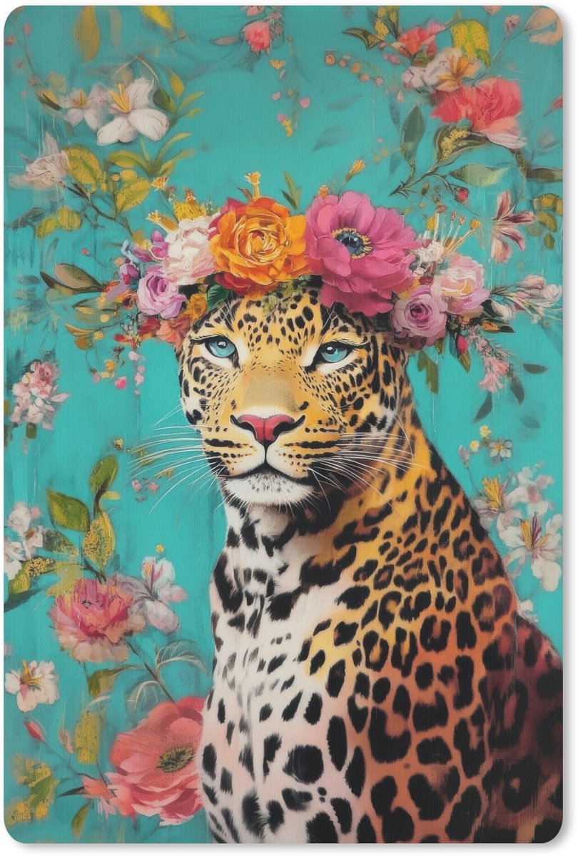 Muismat 18x27 cm - Mousepad Luipaard - Bloemen - Kroon - Muismatten