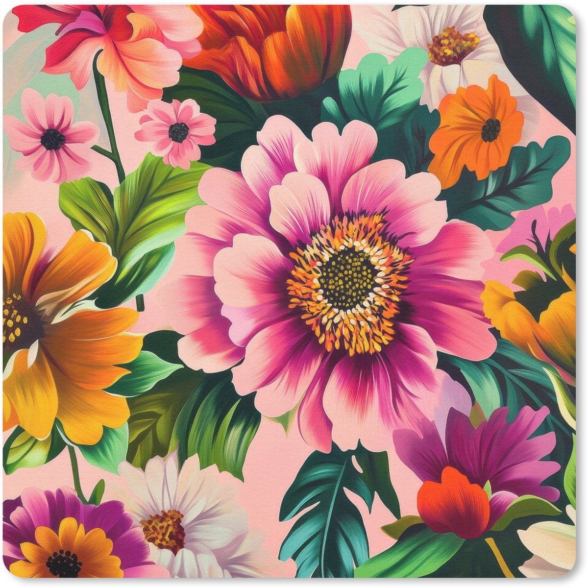Muismat 30x30 cm - Mousepad Bloemen - Kleurrijk - Roze - Muismatten