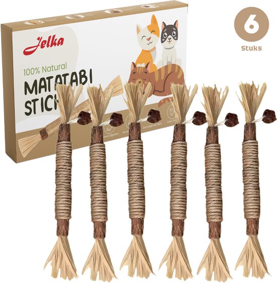 LMOGWL Matatabi Sticks, 6-delige kattensticks, kauwen of slijpen, gebruikt voor tandreiniging, raspen, spelen, bijten en als speelgoed