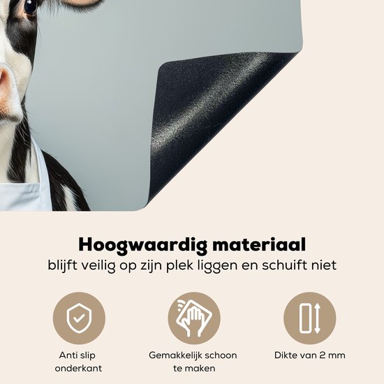 KitchenYeah® Protection plaque induction 80x50 cm - Vache - Noir - Blanc - Cuisinier - Protege plaque de cuisson - Couvre plaque induction - Protecteur d'induction - Cuisine