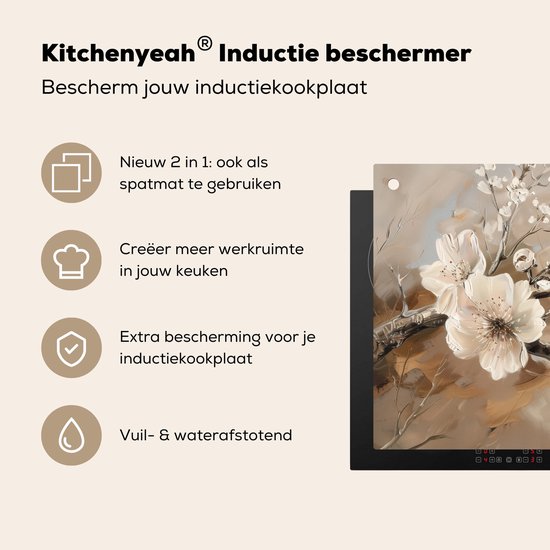 KitchenYeah® Protection plaque induction 77x51 cm - Fleurs - Abstrait - Peint - Beige - Protege plaque de cuisson - Couvre plaque induction - Protecteur d'induction - Cuisine