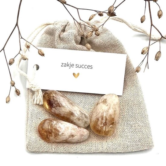 Zakje Succes -Citrien trommel -edelsteen-cadeau-examen-geluksbrenger-geluk-nieuwe uitdaging-nieuwe baan-voorspoed