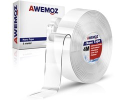 AWEMOZ Dubbelzijdig Tape - 4 meter x 25mm x 2mm - Montagetape - Nano Tape - Plakband Extra Sterk - Transparante Tape Extra Sterk - Klussen - Waterdicht en Herbruikbaar