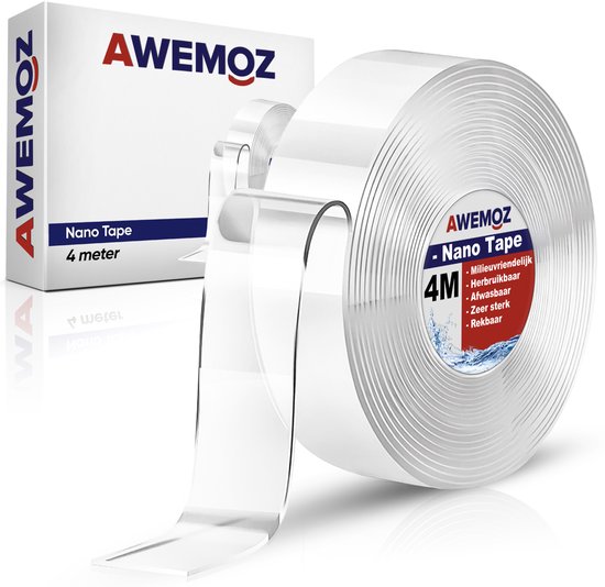 AWEMOZ Dubbelzijdig Tape - 4 meter x 25mm x 2mm - Montagetape - Nano Tape - Plakband Extra Sterk - Transparante Tape Extra Sterk - Klussen - Waterdicht en Herbruikbaar